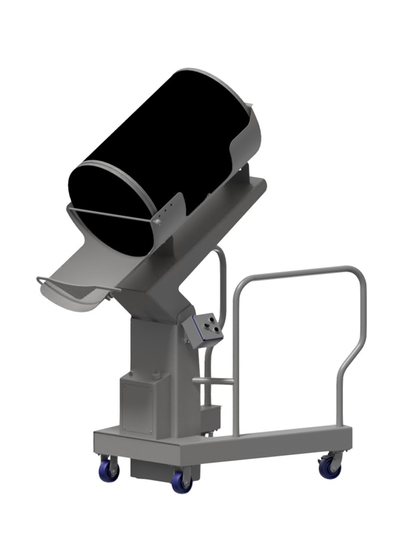Free standing drum tipper by Rheo. Made for pharmaceutical manufacturers looking for drum handling equipment