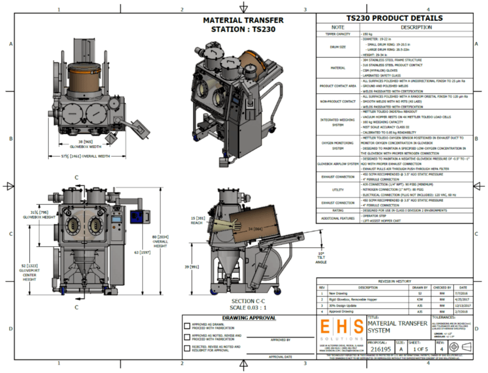 Engineering drawings of Rheo Material Transfer Station