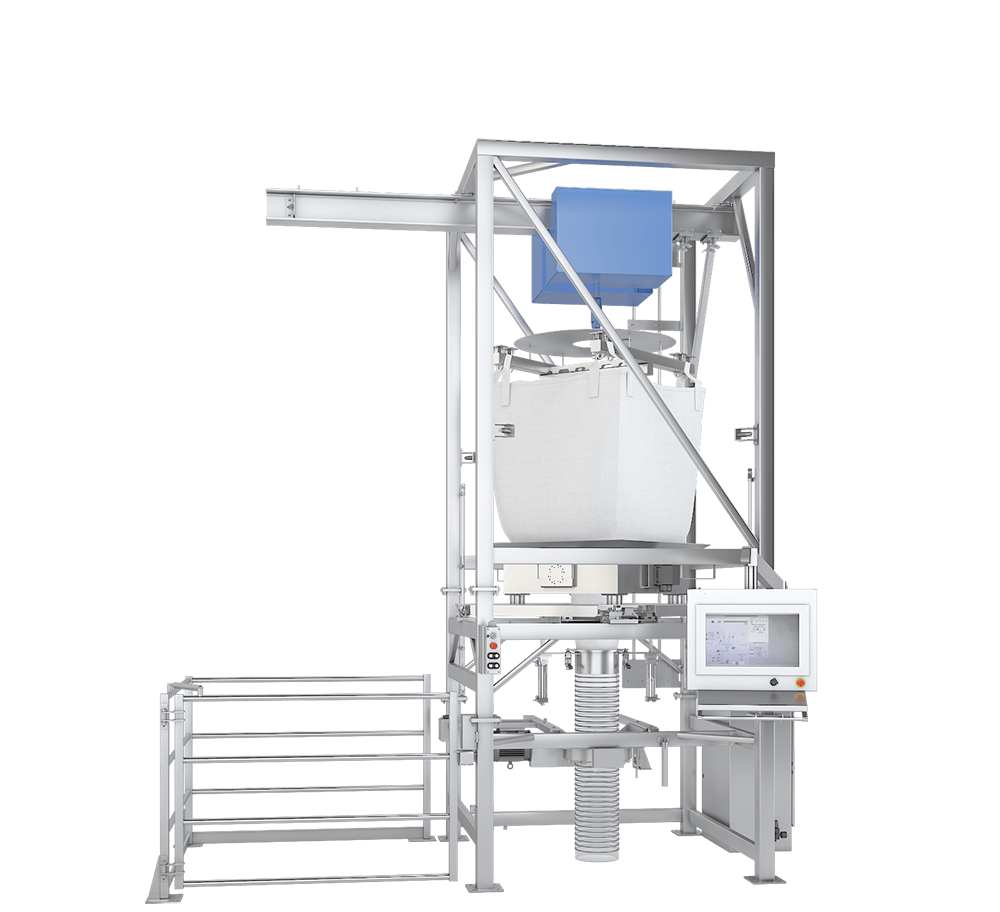 Bulk Bag Unloading Station: Vibrating Hopper and Spout Clamp with Gravity Chute