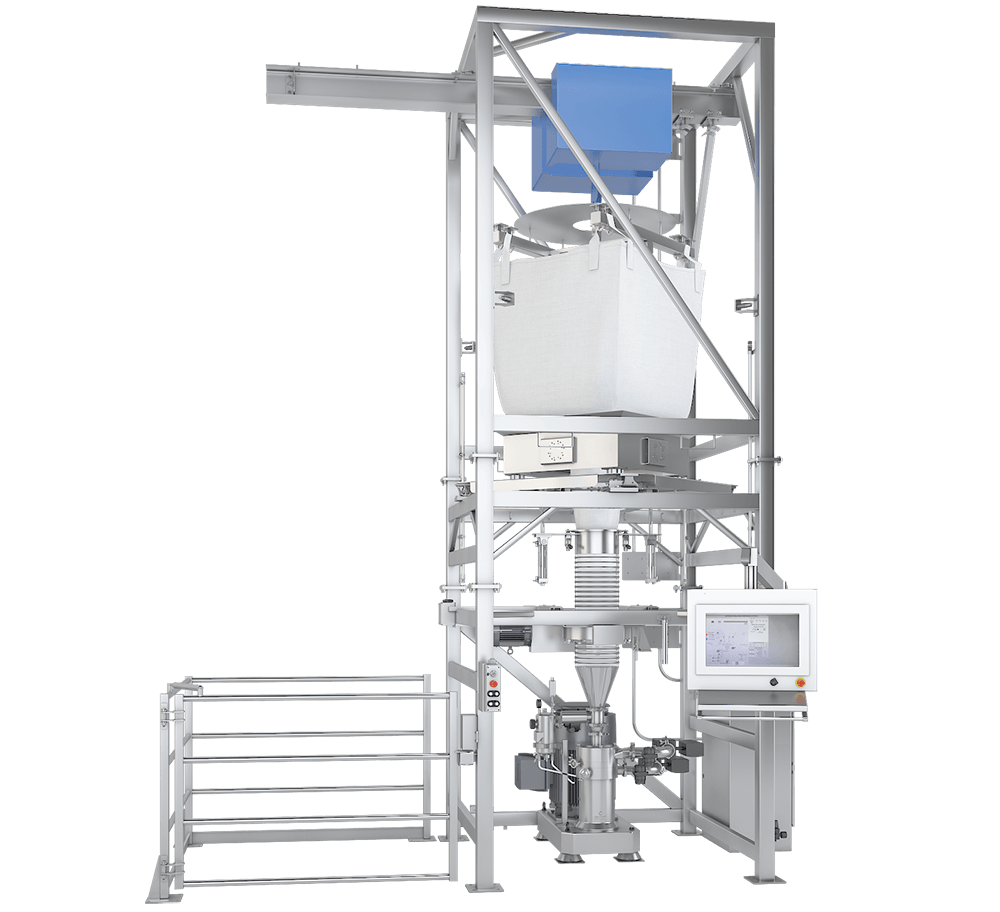 Bulk Bag Unloading Station: Vibrating Hopper and Spout Clamp with Powder Induction System